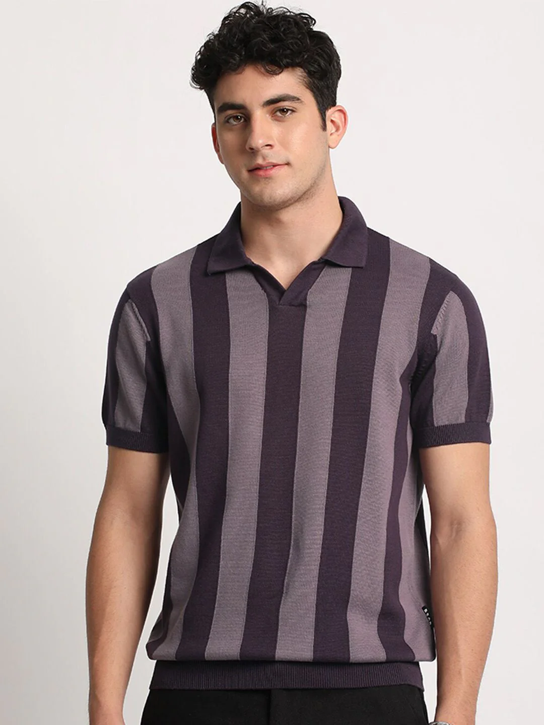 THE BEAR HOUSE Men Striped Regular Fit Cotton Polo Collar T-Shirts - Image 2