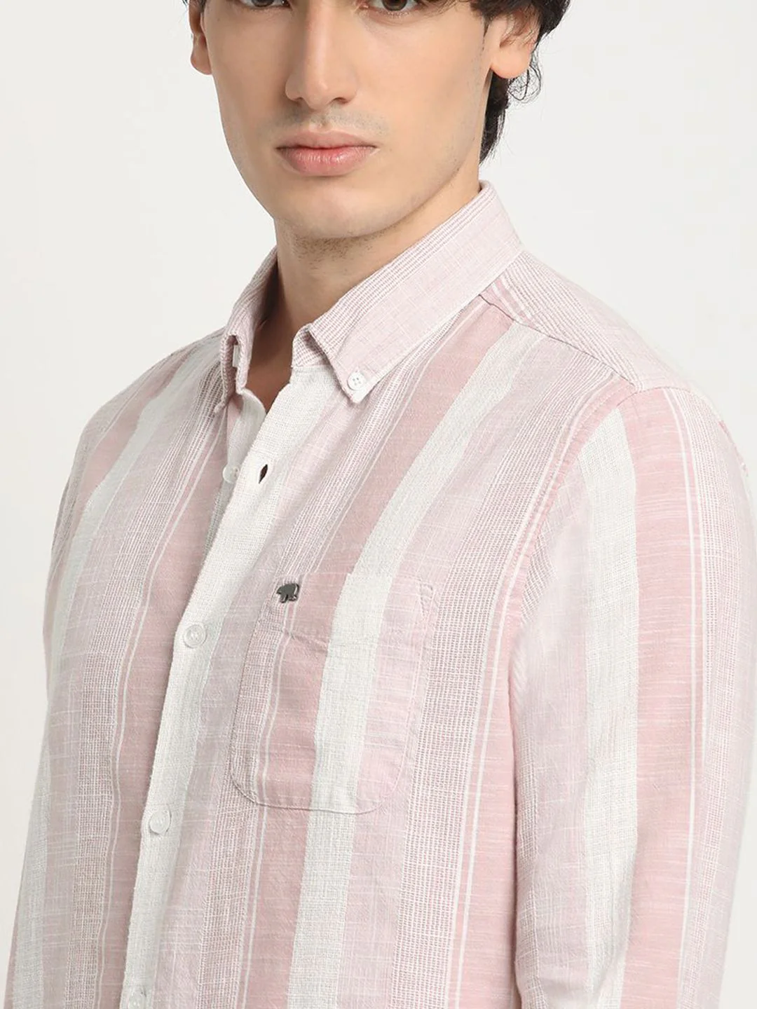 THE BEAR HOUSE Men Striped Slim Fit Casual Shirt with Button-Down Collar and Long Sleeves - Image 3