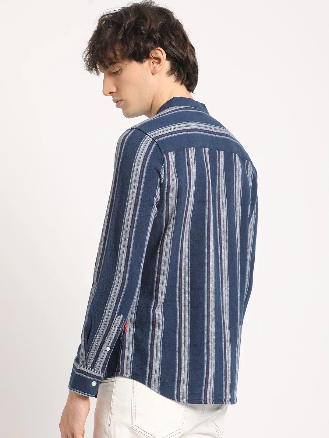 THE BEAR HOUSE Men Striped Slim Fit Mandarin Collar Casual Shirt - Image 4