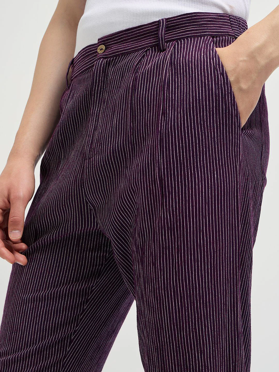 THE BEAR HOUSE Men Striped Slim Fit Pleated Trousers - Image 5