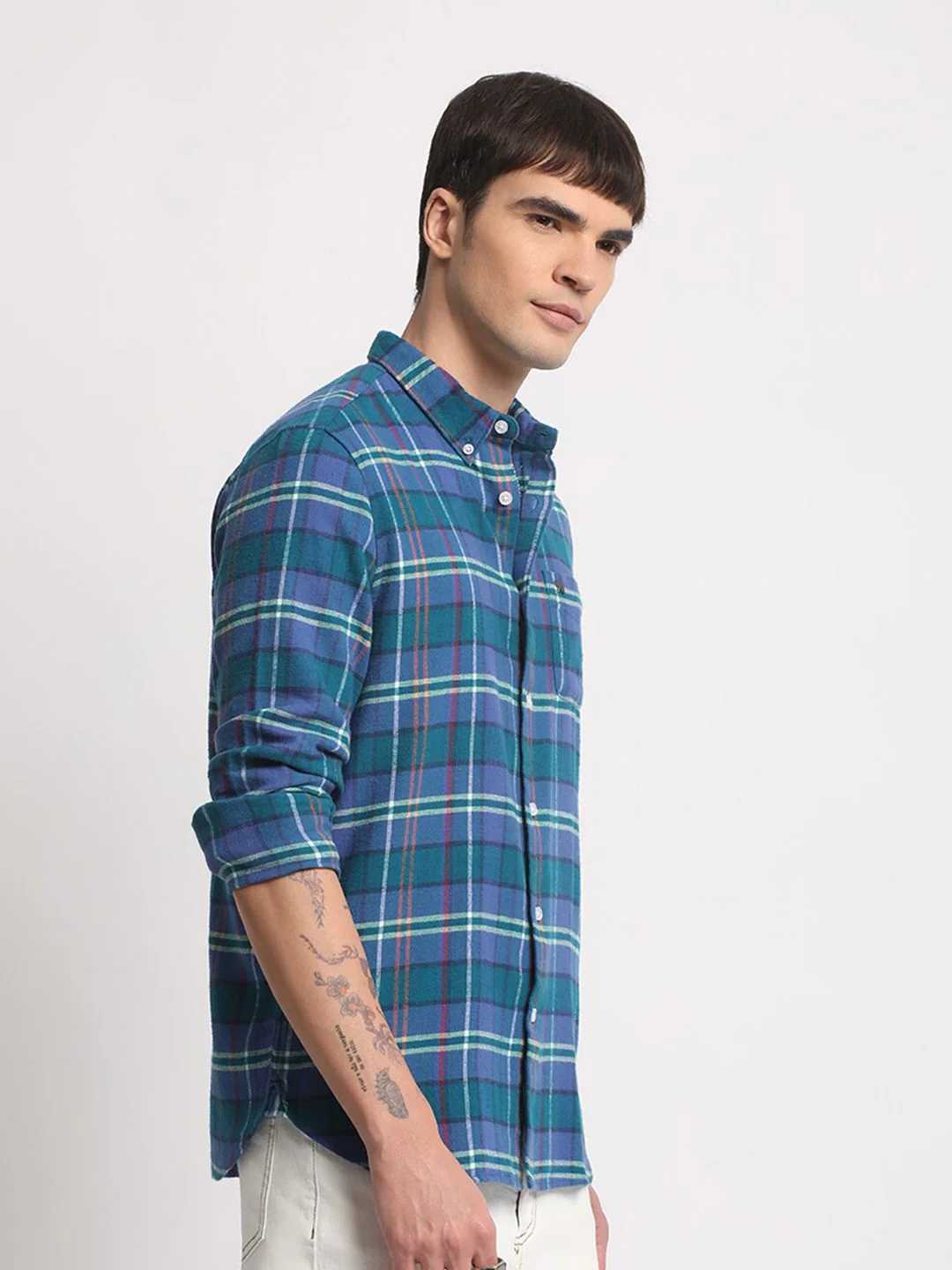 THE BEAR HOUSE Tartan Checked Slim Fit Pure Cotton Casual Shirt - Image 3