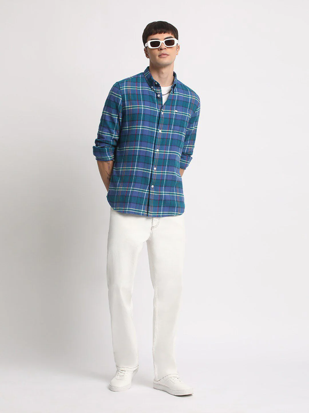 THE BEAR HOUSE Tartan Checked Slim Fit Pure Cotton Casual Shirt - Image 4