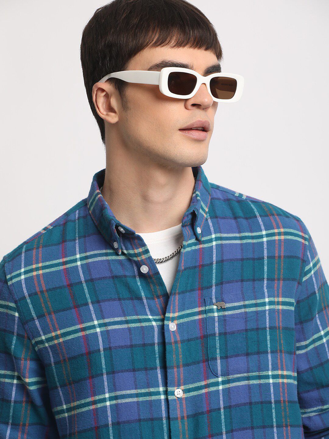 THE BEAR HOUSE Tartan Checked Slim Fit Pure Cotton Casual Shirt - Image 6