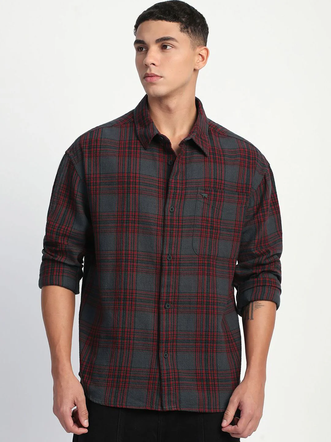 THE BEAR HOUSE Men Tartan Checks Opaque Cotton Relaxed Fit Casual Shirt - Image 2