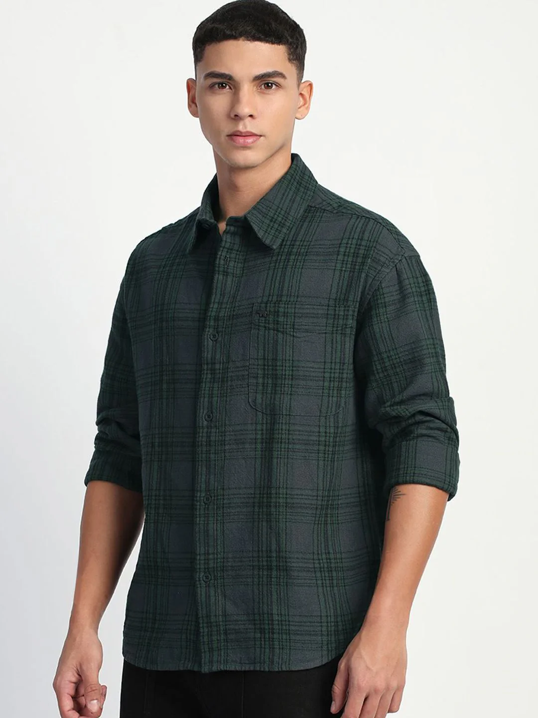 THE BEAR HOUSE Men Tartan Checks Opaque Relaxed Fit Pure Cotton Casual Shirt - Image 5