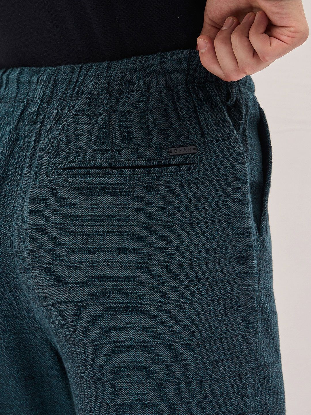 THE BEAR HOUSE Men Textured Tapered Fit Pleated Chinos Trousers - Image 6