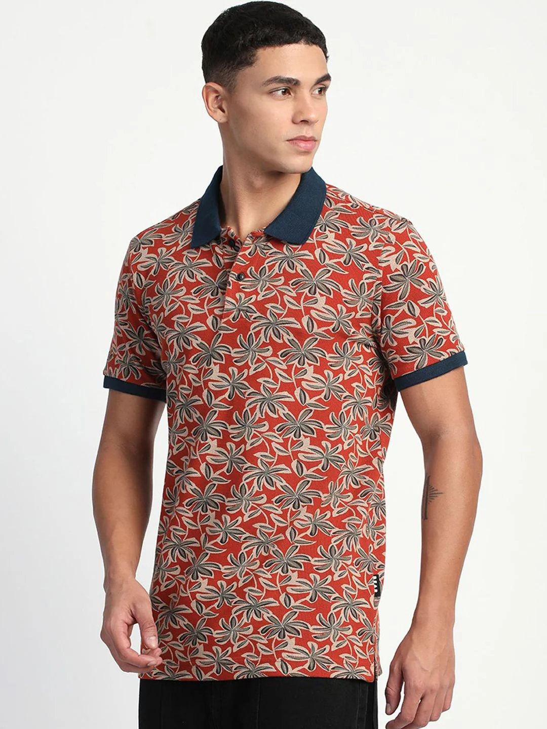 THE BEAR HOUSE Men Tropical Printed Slim Fit Polo T-shirt - Image 5