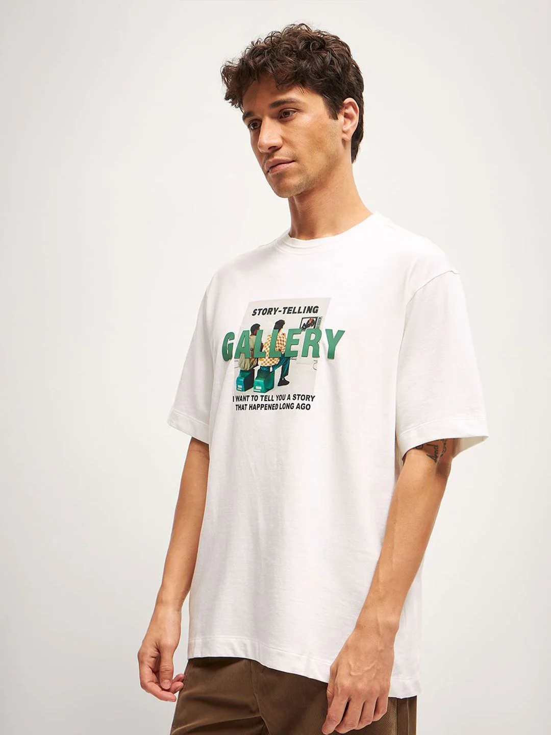 THE BEAR HOUSE Men Typography Printed Round Neck Pure Cotton Oversized T-Shirt - Image 3