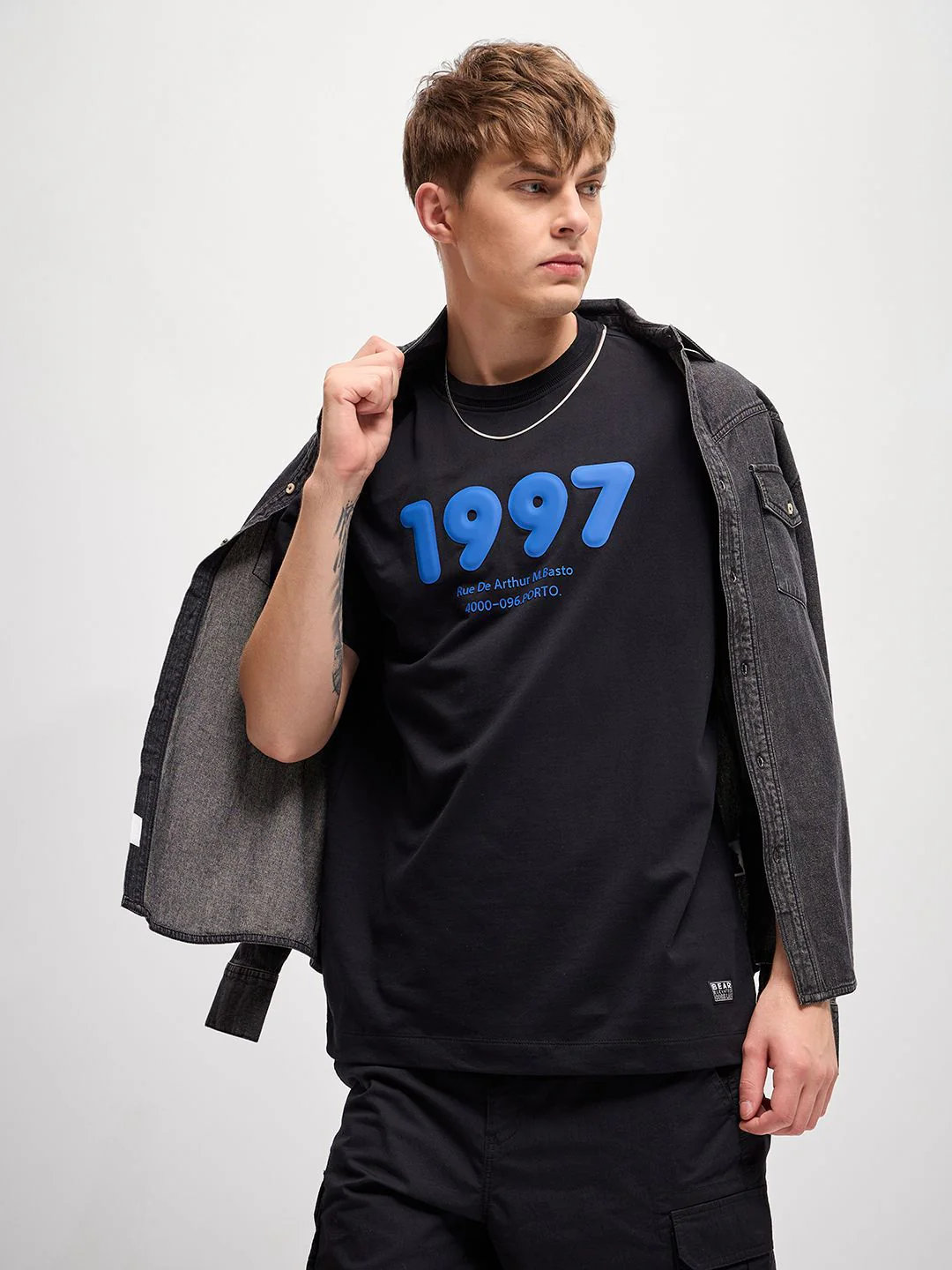 THE BEAR HOUSE Men Typography Printed Round Neck Pure Cotton Oversized T-Shirt - Image 6