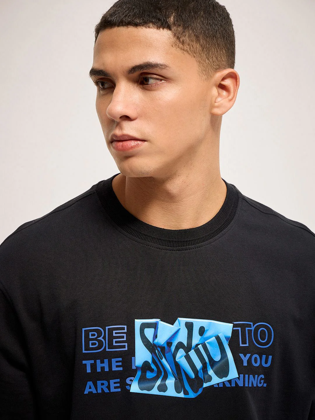 THE BEAR HOUSE Men Typography Printed Round Neck Cotton Oversized T-Shirt - Image 3