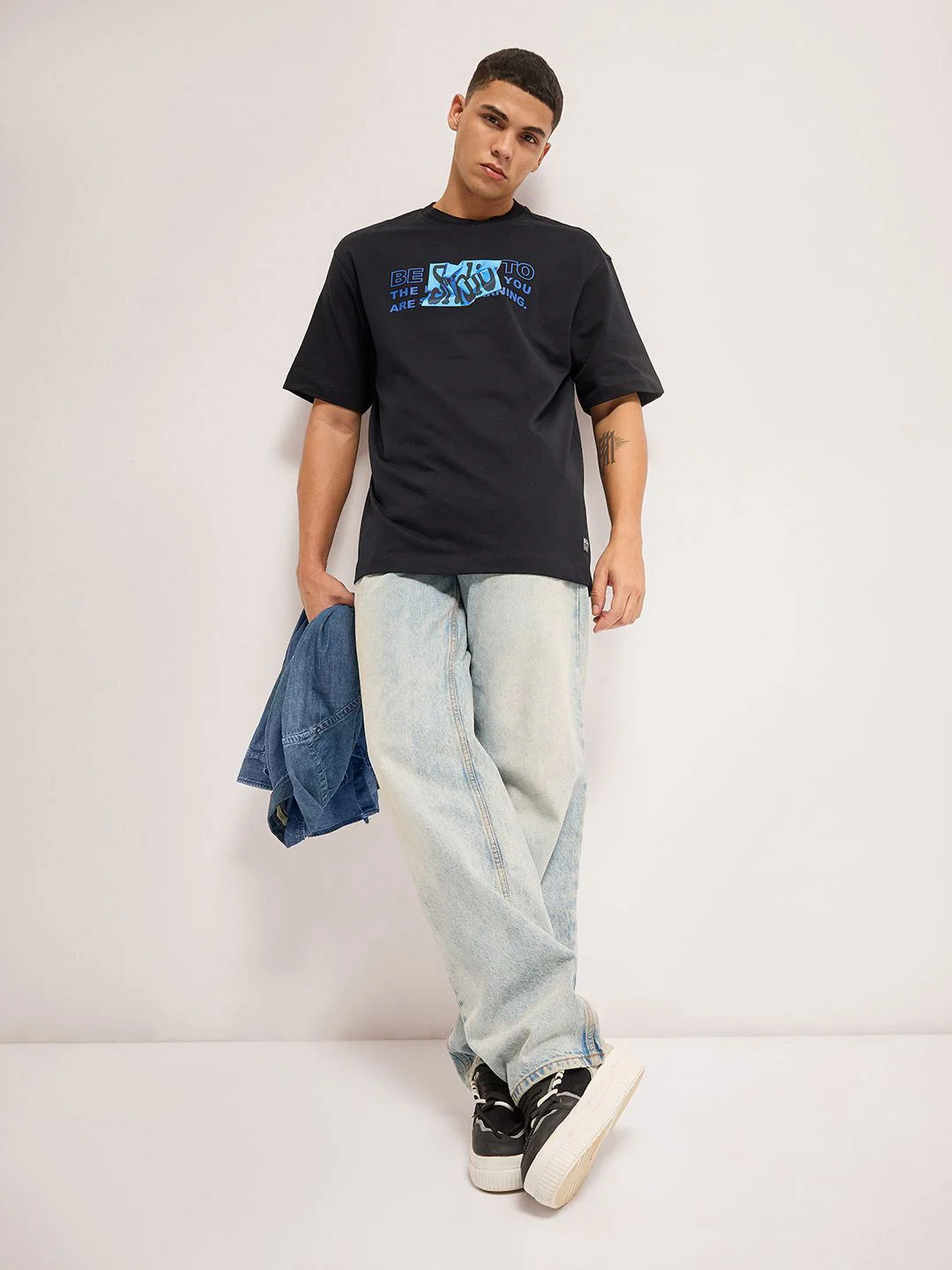 THE BEAR HOUSE Men Typography Printed Round Neck Cotton Oversized T-Shirt - Image 6