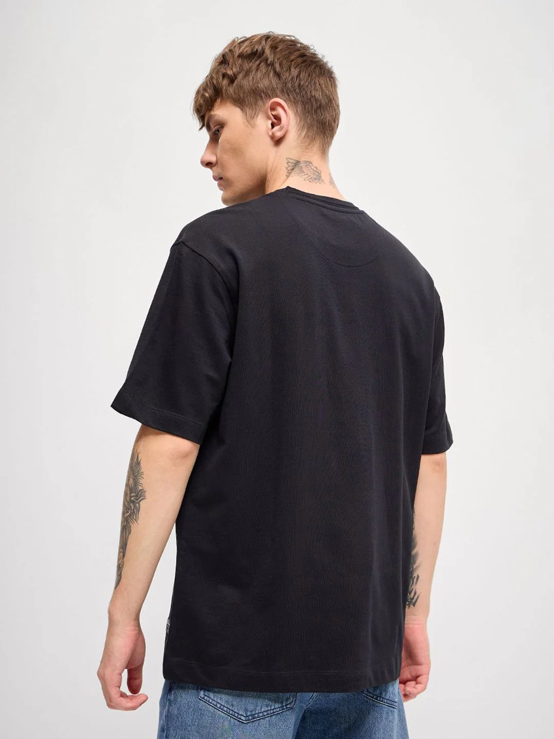 THE BEAR HOUSE Men Typography Printed Round Neck Pure Cotton Oversized T-shirt - Image 4