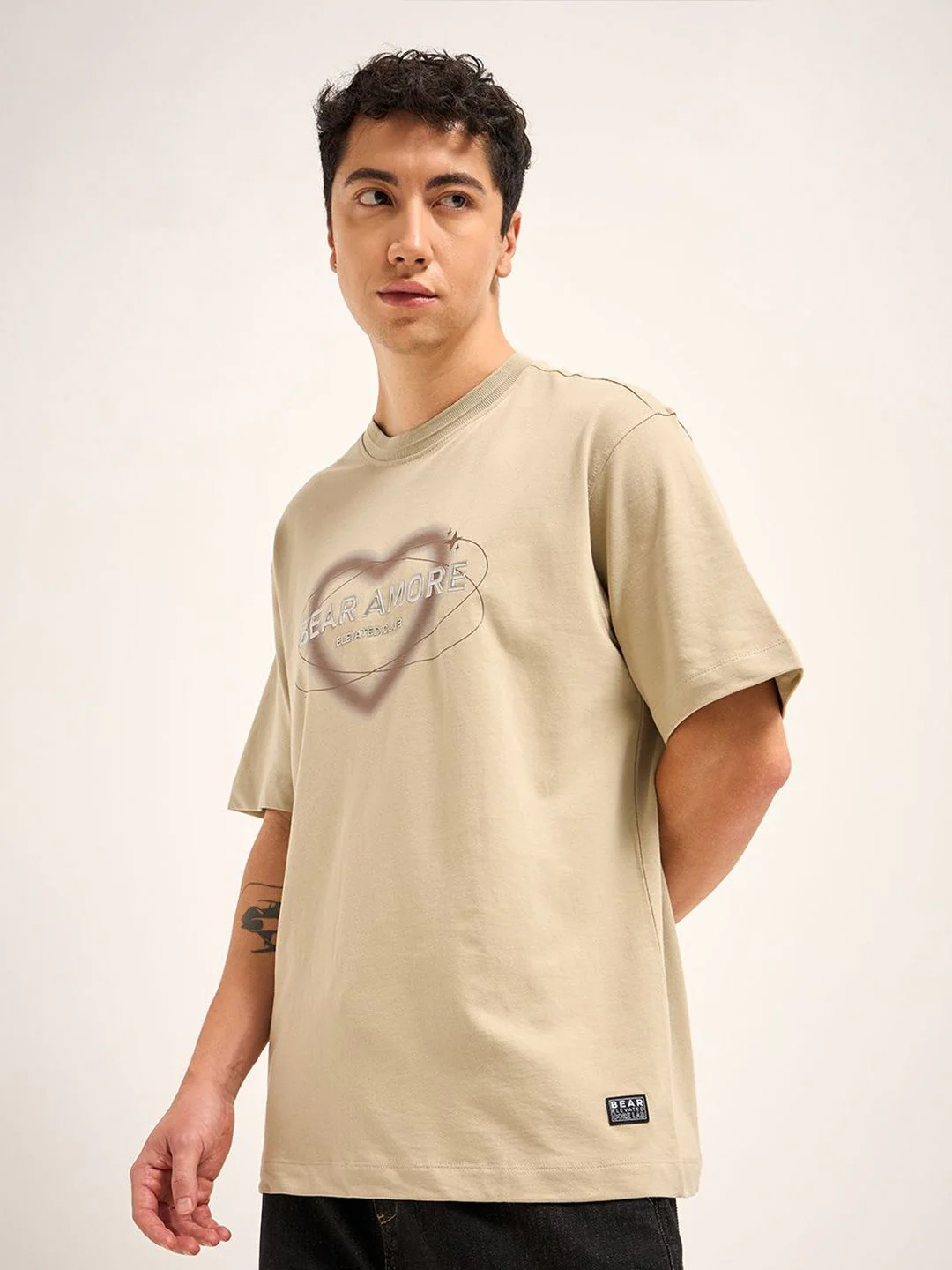 THE BEAR HOUSE Men Typography Printed Pure Cotton Oversized T-shirt - Image 3