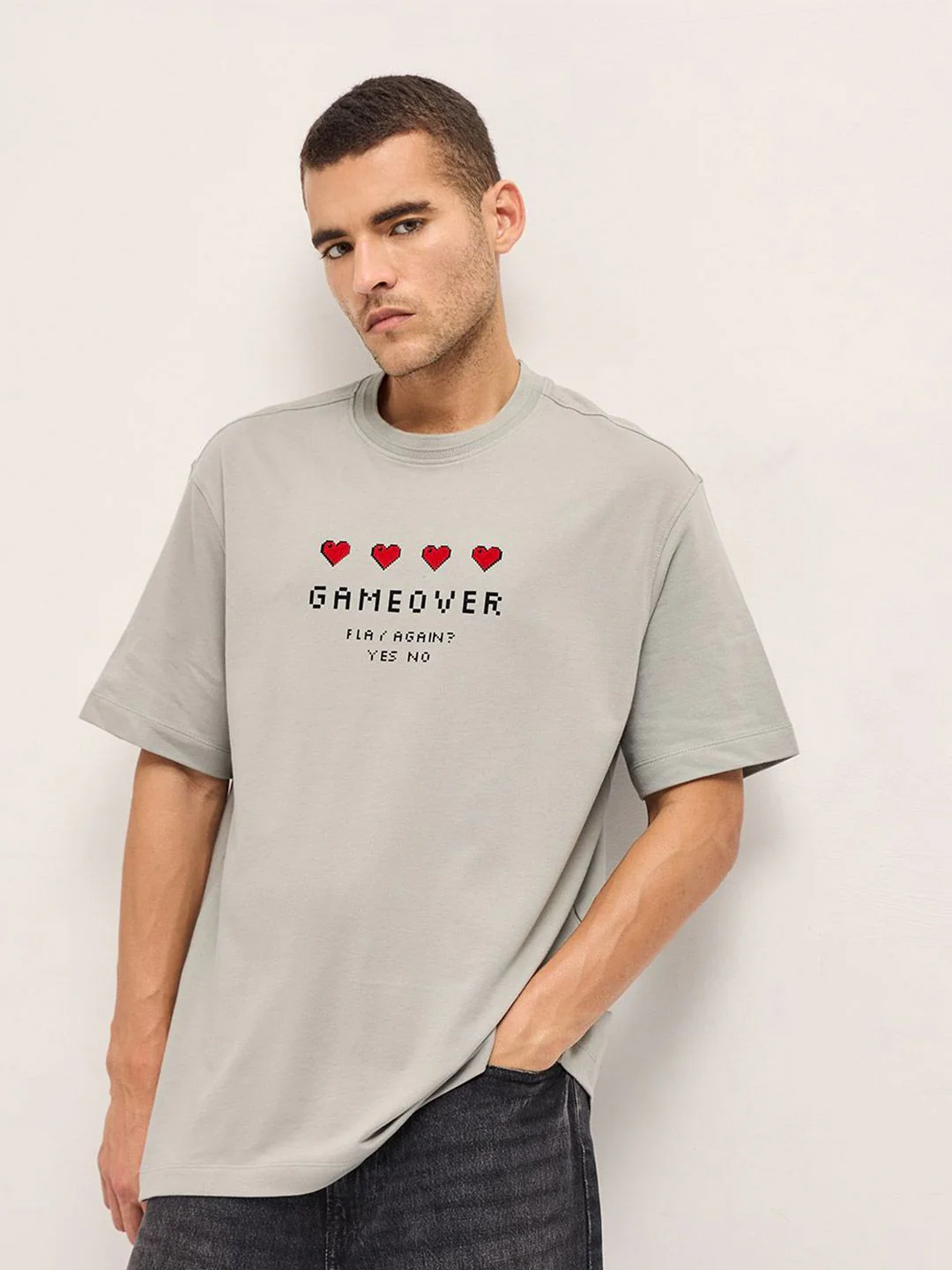 THE BEAR HOUSE Men Typography Printed Round Neck Cotton Oversized T-shirt
