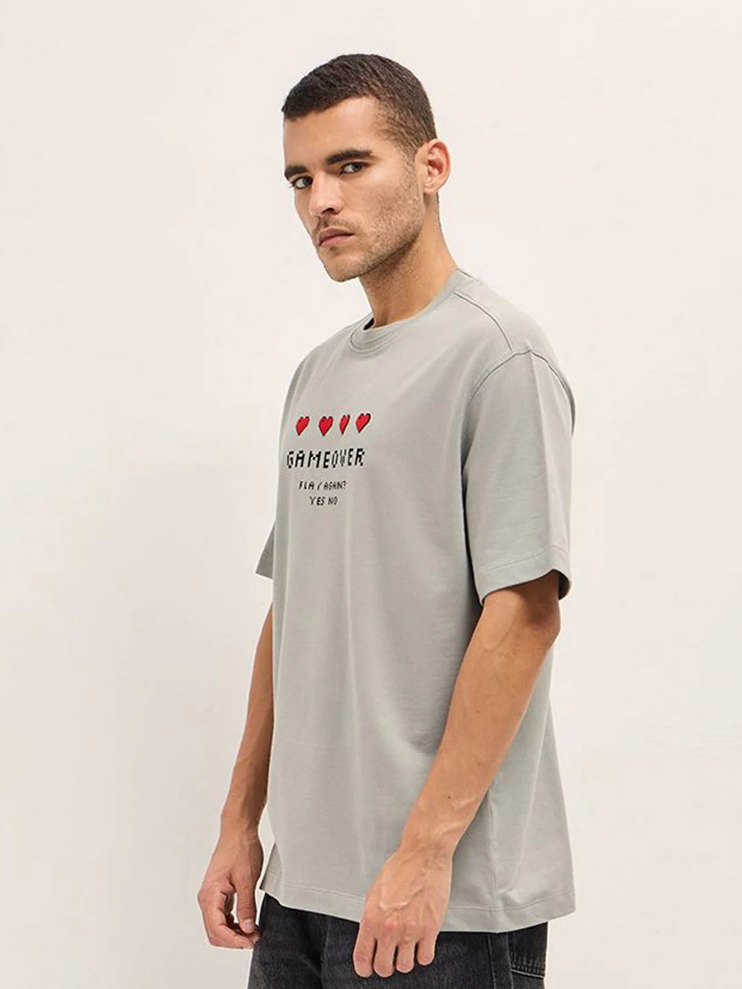 THE BEAR HOUSE Men Typography Printed Round Neck Cotton Oversized T-shirt - Image 3