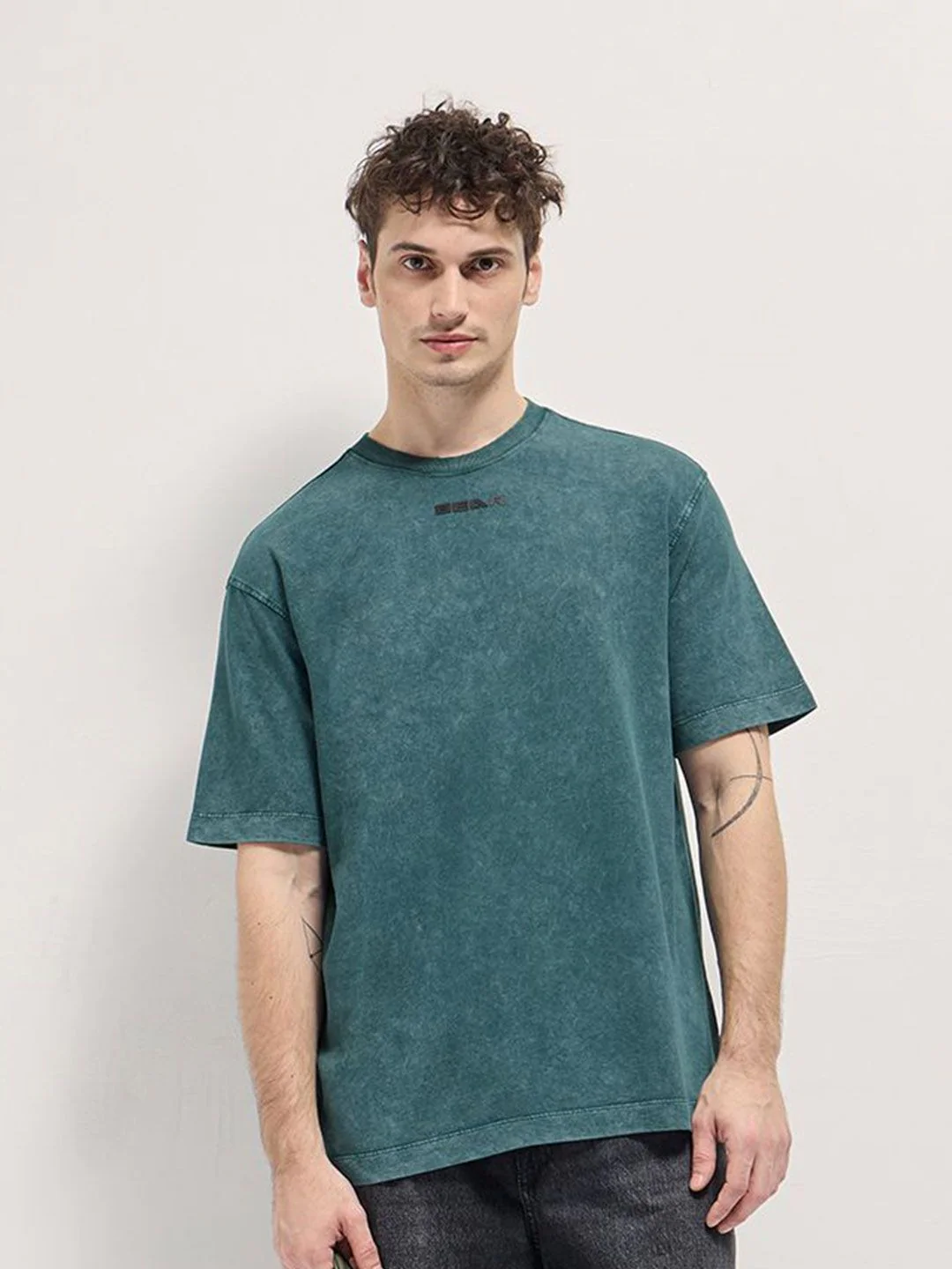 THE BEAR HOUSE Men Typography Printed Round Neck Cotton Oversized T-shirt - Image 3