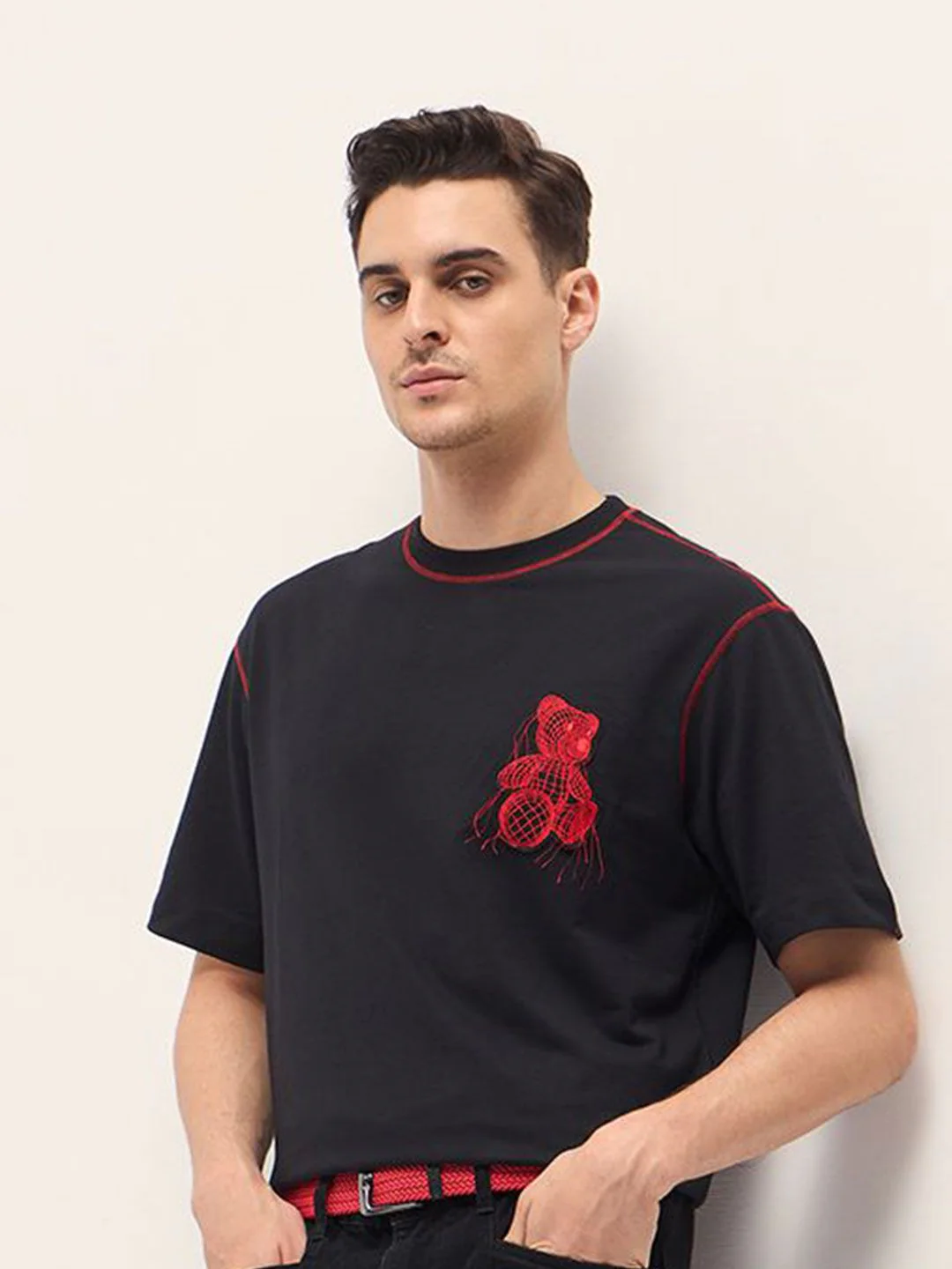 THE BEAR HOUSE Men Typography Printed Round Neck Cotton Oversized T-shirt - Image 3