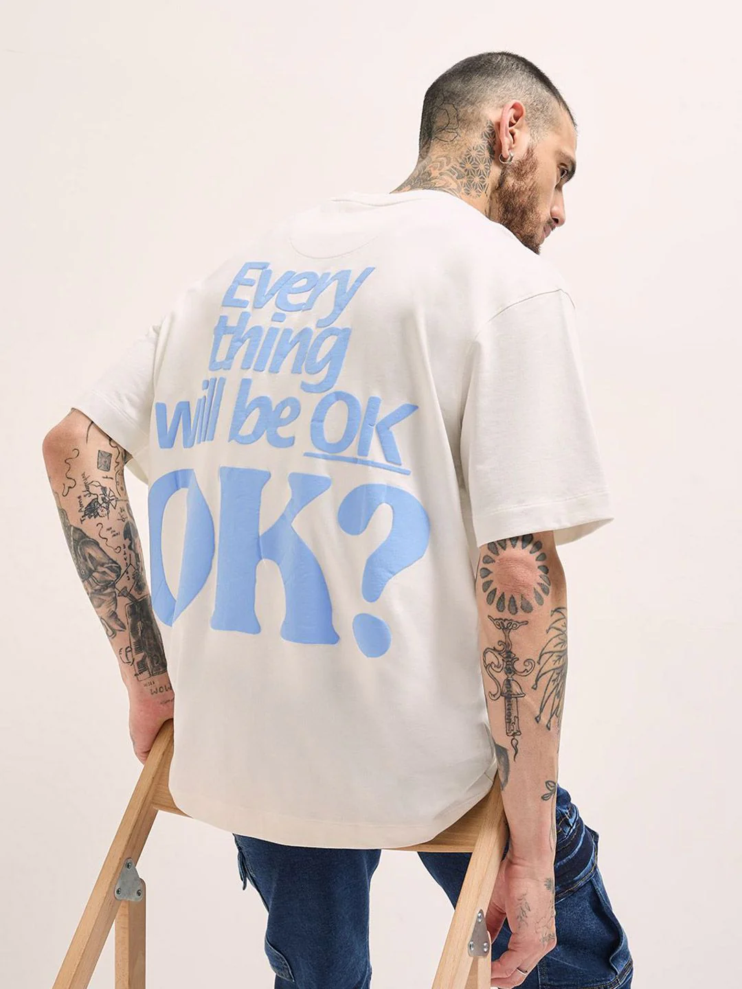 THE BEAR HOUSE Men Typography Printed Round Neck Cotton Relaxed Fit T-shirt