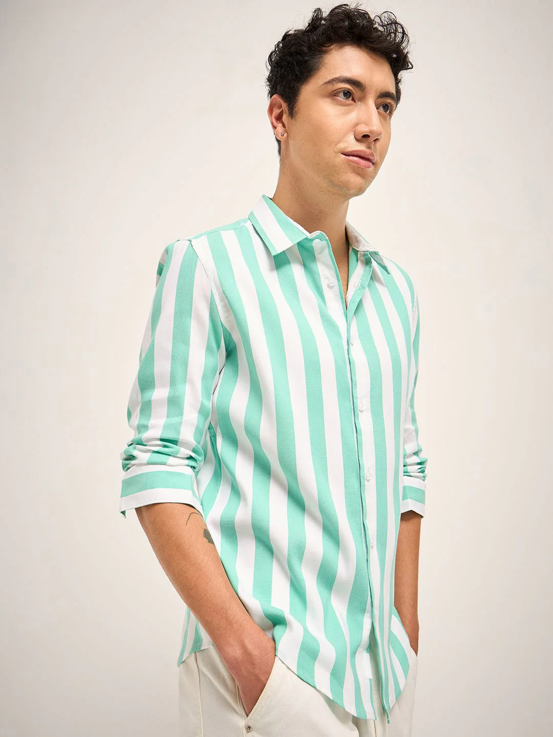 THE BEAR HOUSE Men Vertical Striped Cotton Slim Fit Casual Shirt - Image 5