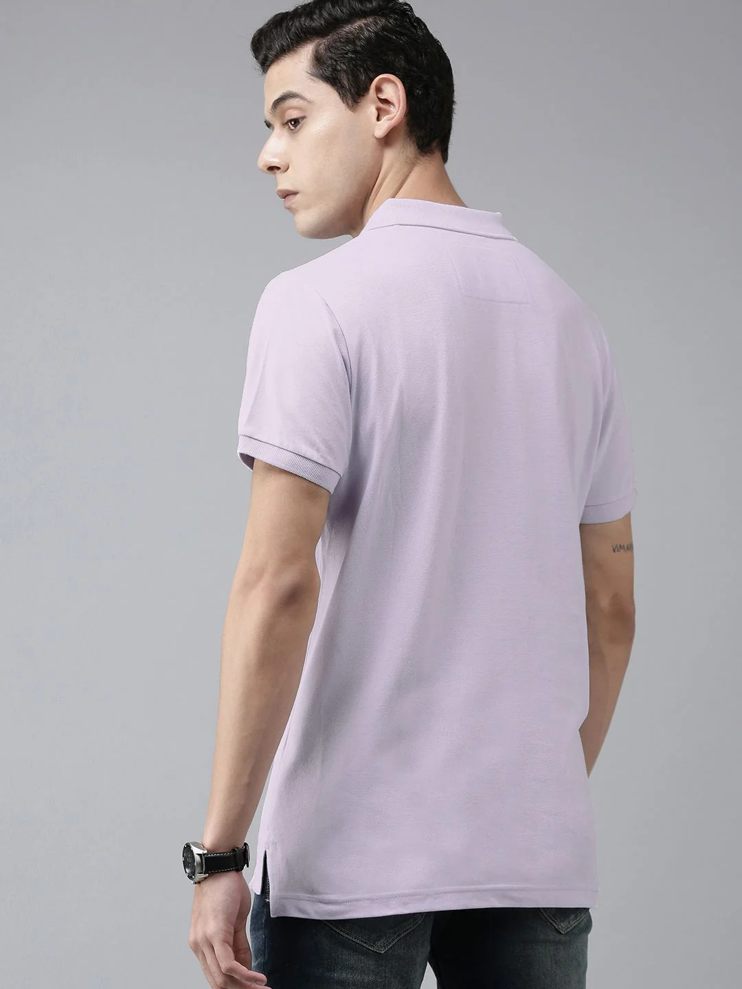 THE BEAR HOUSE Men Violet Polo Collar Slim Fit T-shirt - Image 4