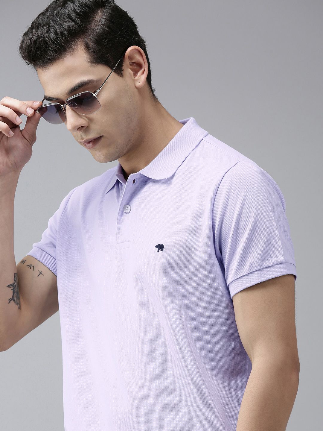 THE BEAR HOUSE Men Violet Polo Collar Slim Fit T-shirt - Image 7