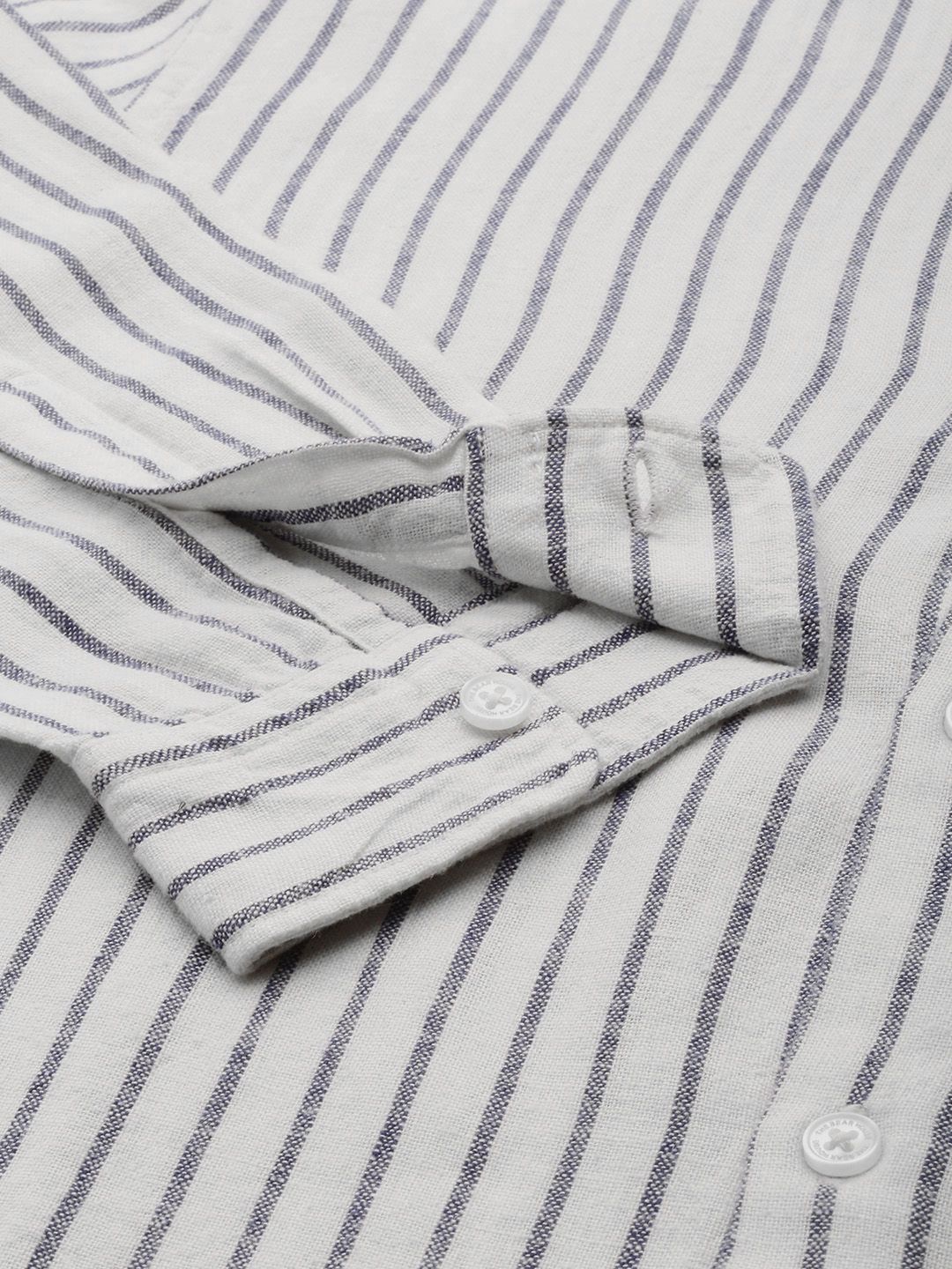 THE BEAR HOUSE Men White & Black Slim Fit Striped Cotton Casual Shirt - Image 3