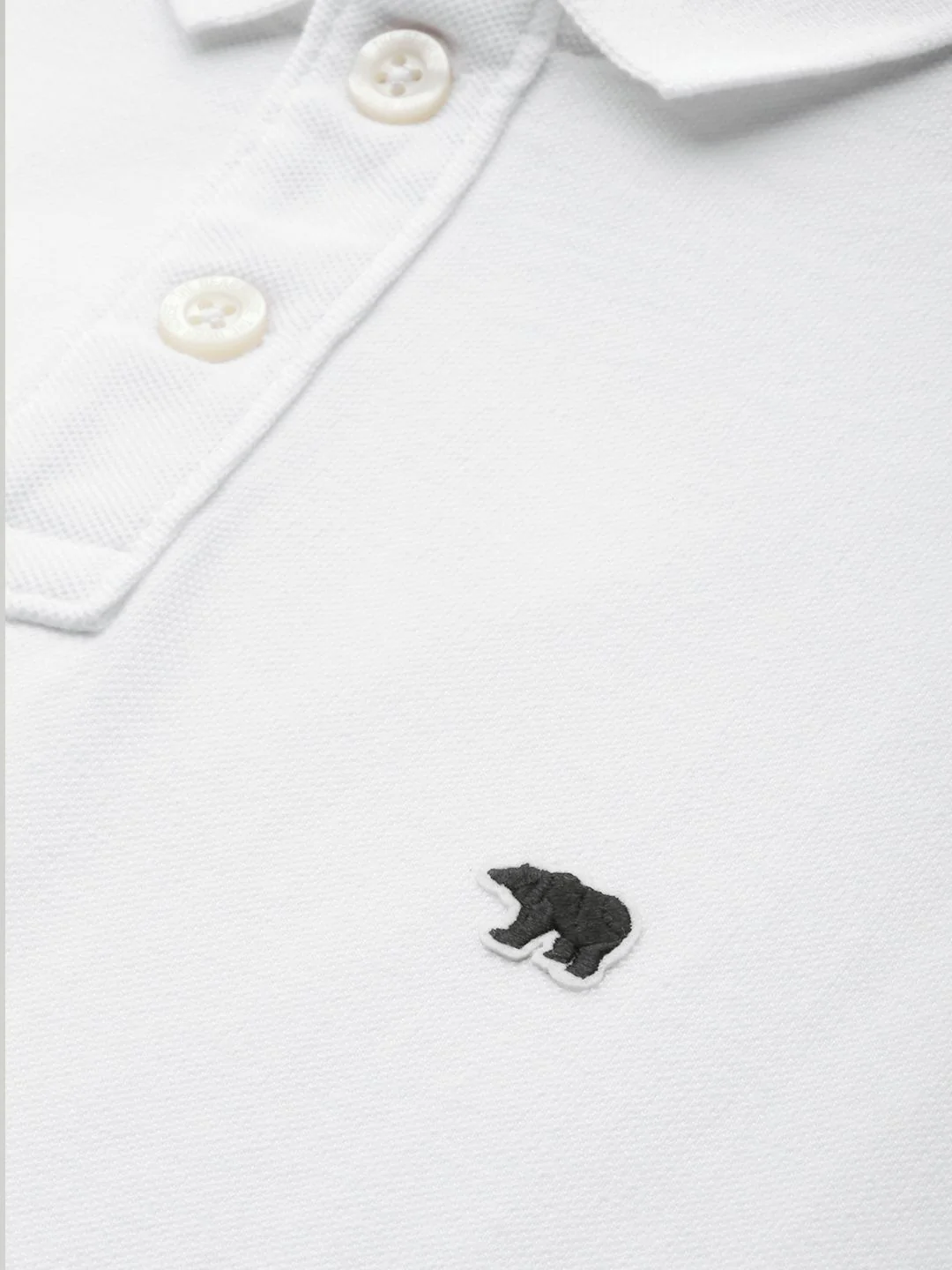 THE BEAR HOUSE Men White Solid Slim Fit Polo Collar Pure Cotton T-shirt - Image 2