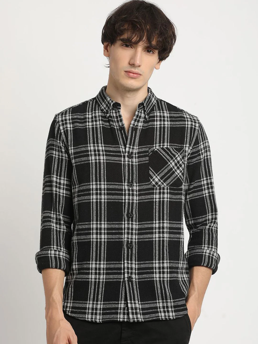 THE BEAR HOUSE Men's Checkered Slim Fit Casual Shit - Image 2