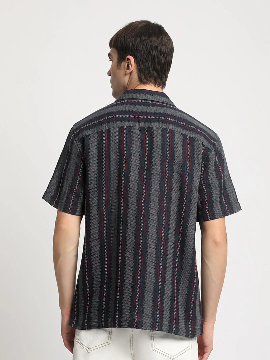 THE BEAR HOUSE Opaque Striped Pure Cotton Casual Shirt - Image 5