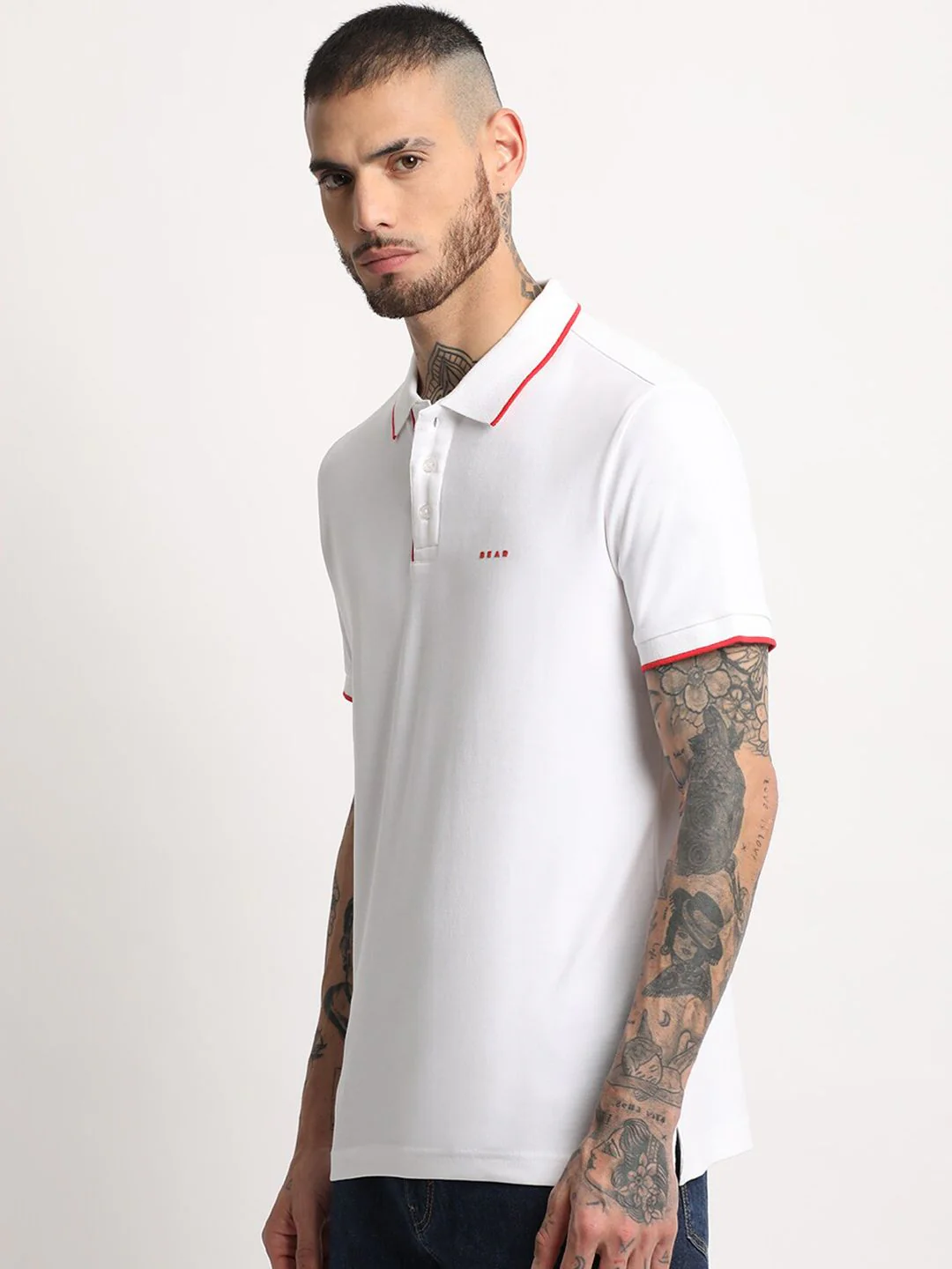 THE BEAR HOUSE Polo Collar Slim Fit Pure Cotton T-shirt - Image 5
