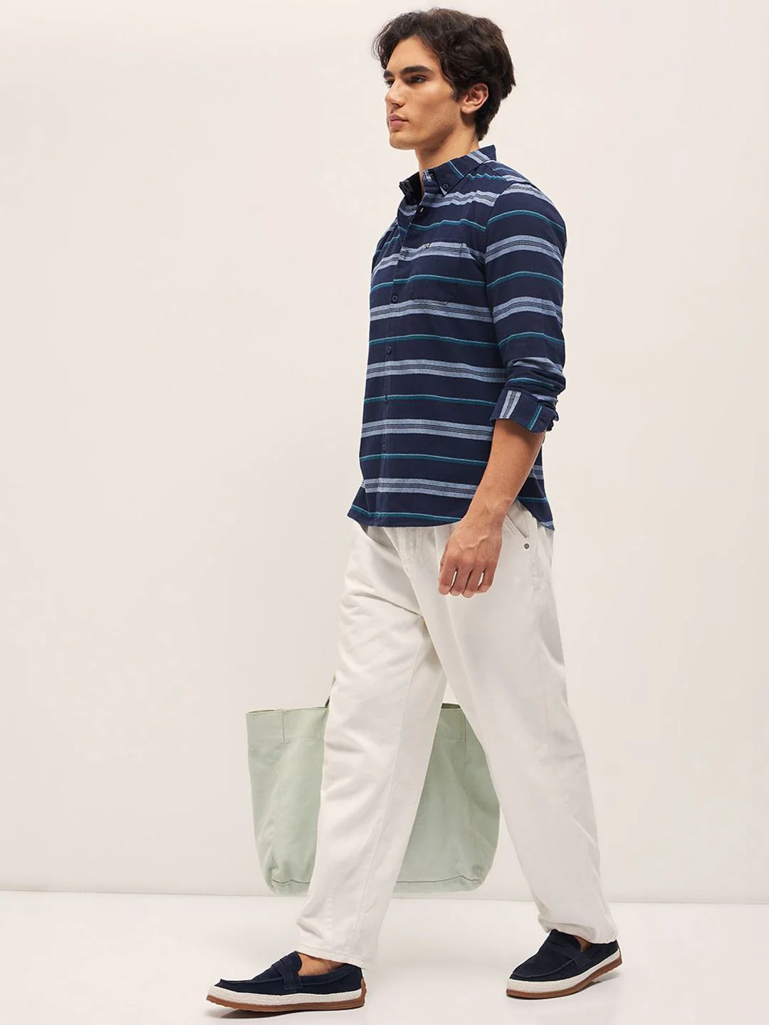 THE BEAR HOUSE Pure Cotton Button-Down Collar Multi Striped Slim Fit Casual Shirt - Image 6