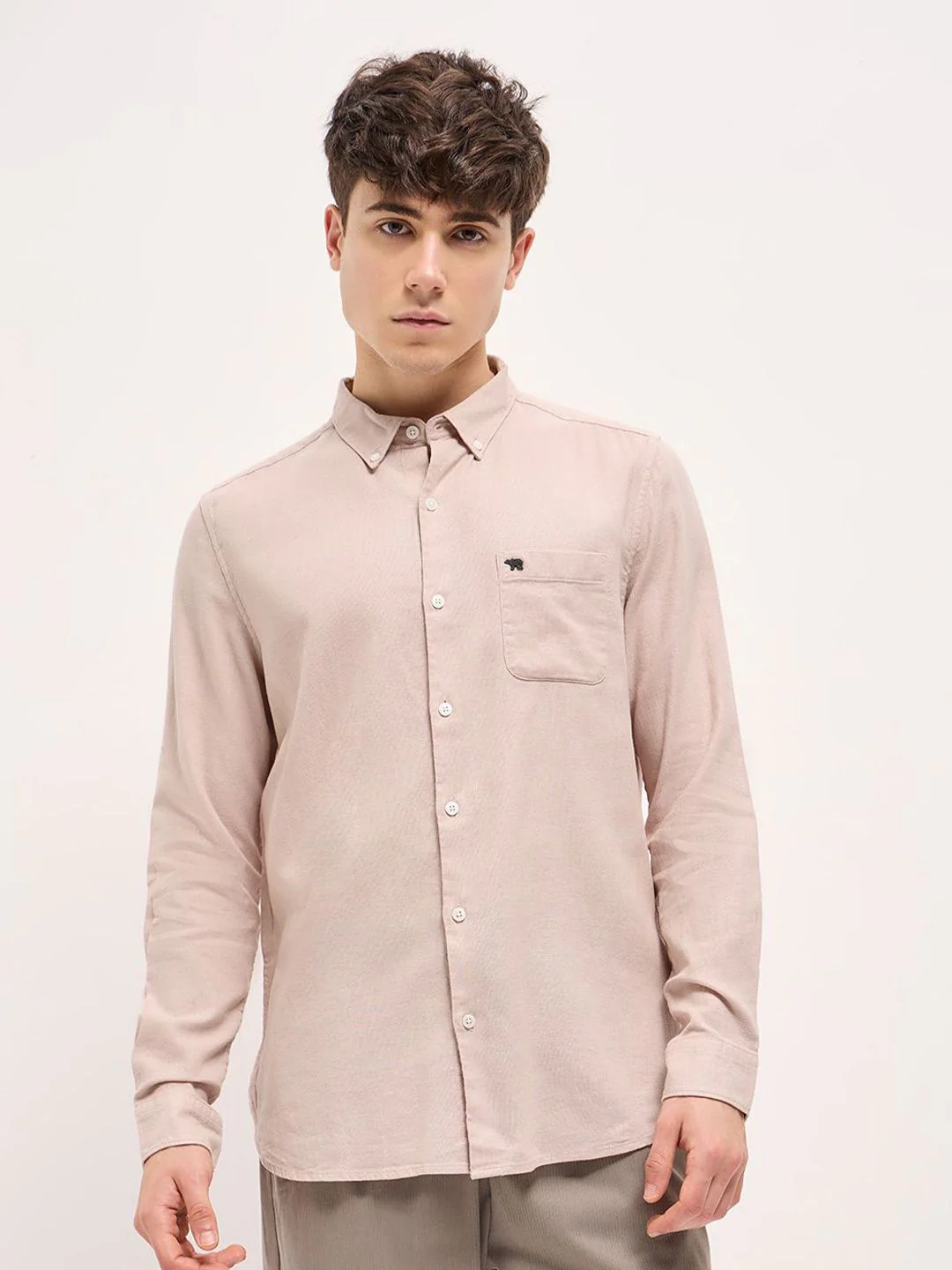 THE BEAR HOUSE Pure Cotton Button-Down Collar Solid Slim Fit Shirt - Image 2