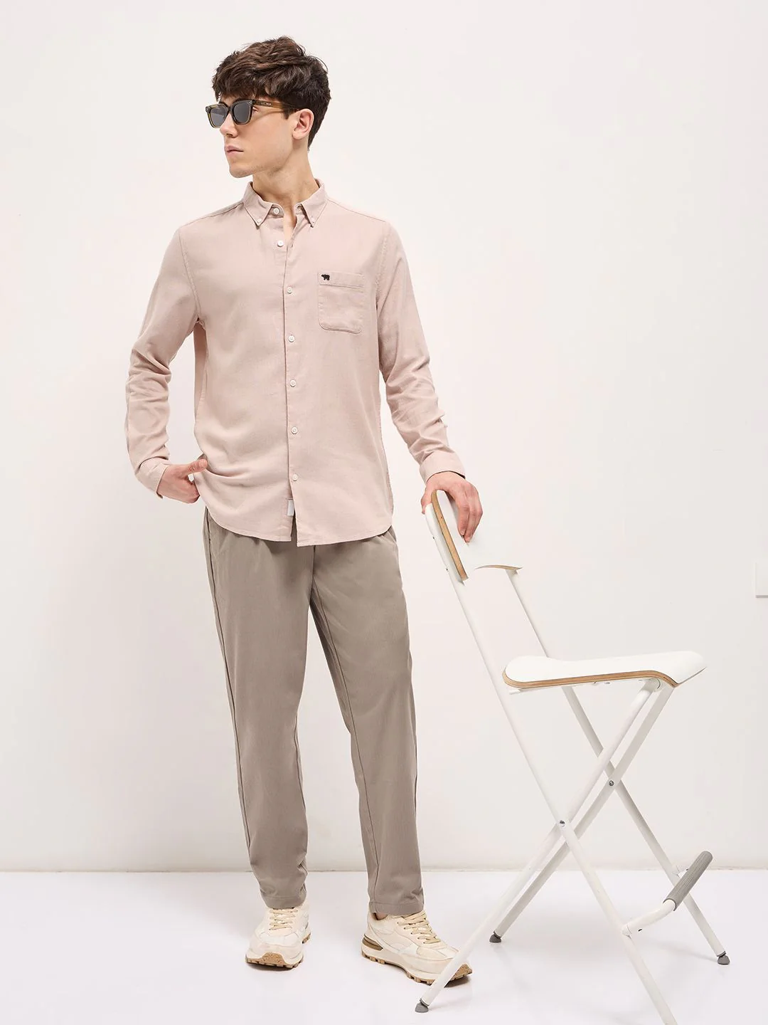 THE BEAR HOUSE Pure Cotton Button-Down Collar Solid Slim Fit Shirt - Image 6