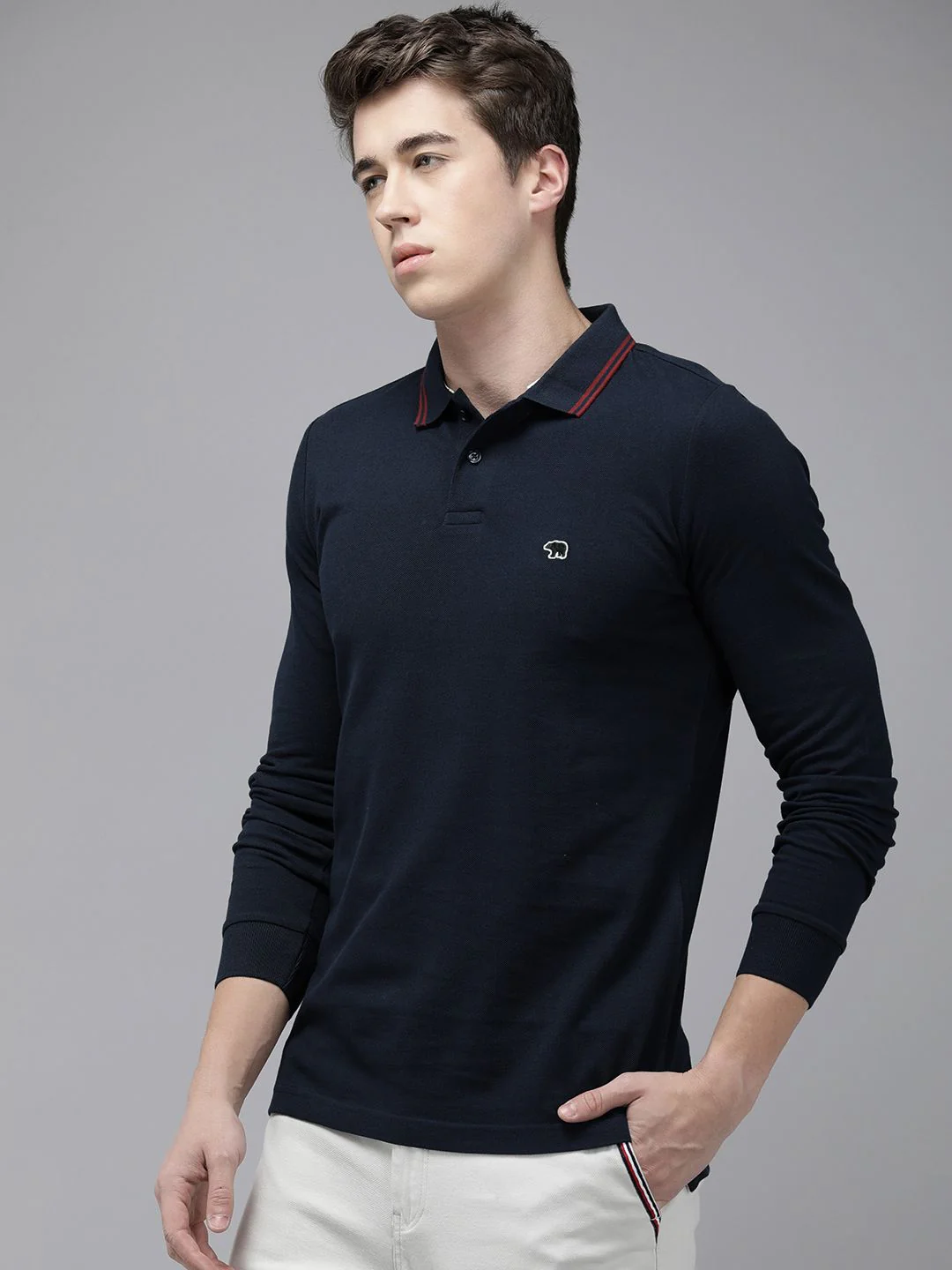 THE BEAR HOUSE Pure Cotton Polo Collar Applique Slim Fit T-shirt - Image 5