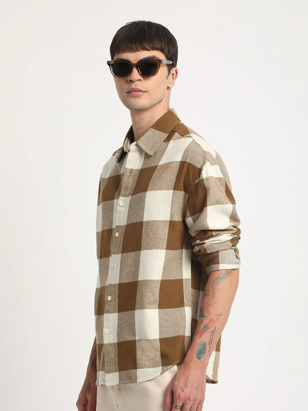 THE BEAR HOUSE Relaxed Boxy Checked Cotton Casual Shirt - Image 3