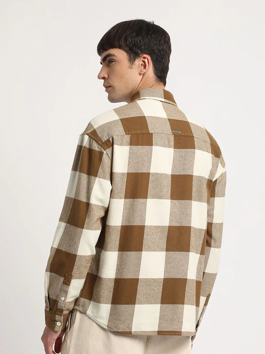 THE BEAR HOUSE Relaxed Boxy Checked Cotton Casual Shirt - Image 5