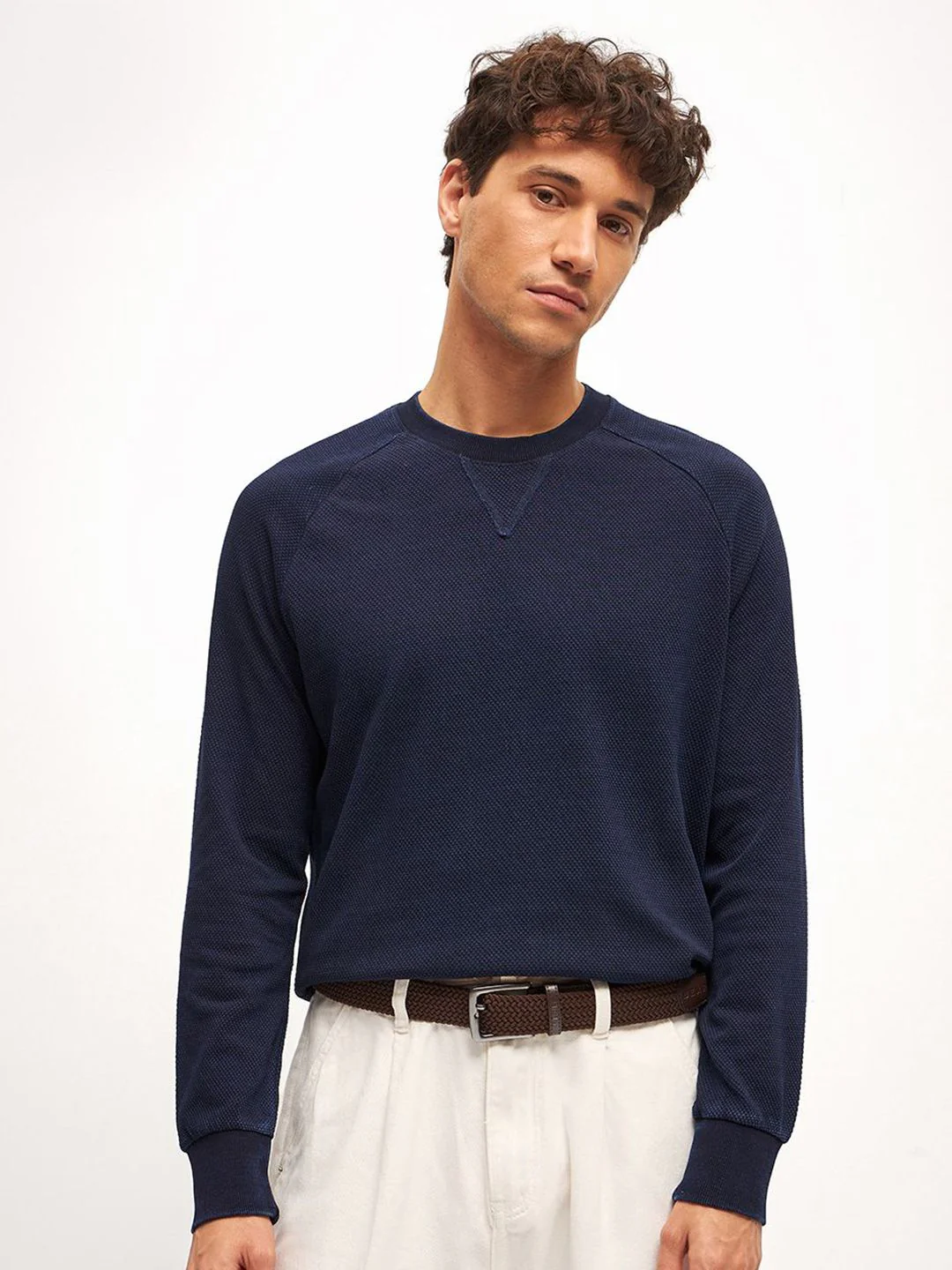 THE BEAR HOUSE Men Crew Neck Self-Design Pullover Sweater
