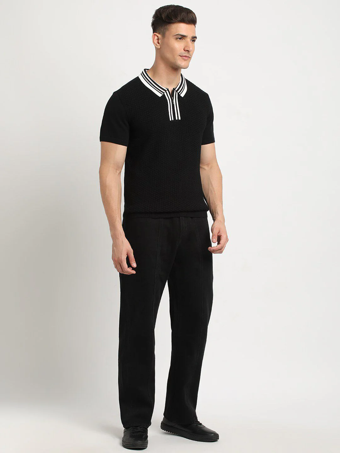 THE BEAR HOUSE Self Design Polo Collar Cotton T-shirt - Image 6