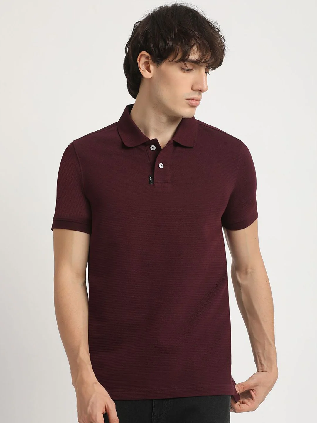 THE BEAR HOUSE Self Design Polo Collar Pure Cotton T-shirt - Image 2