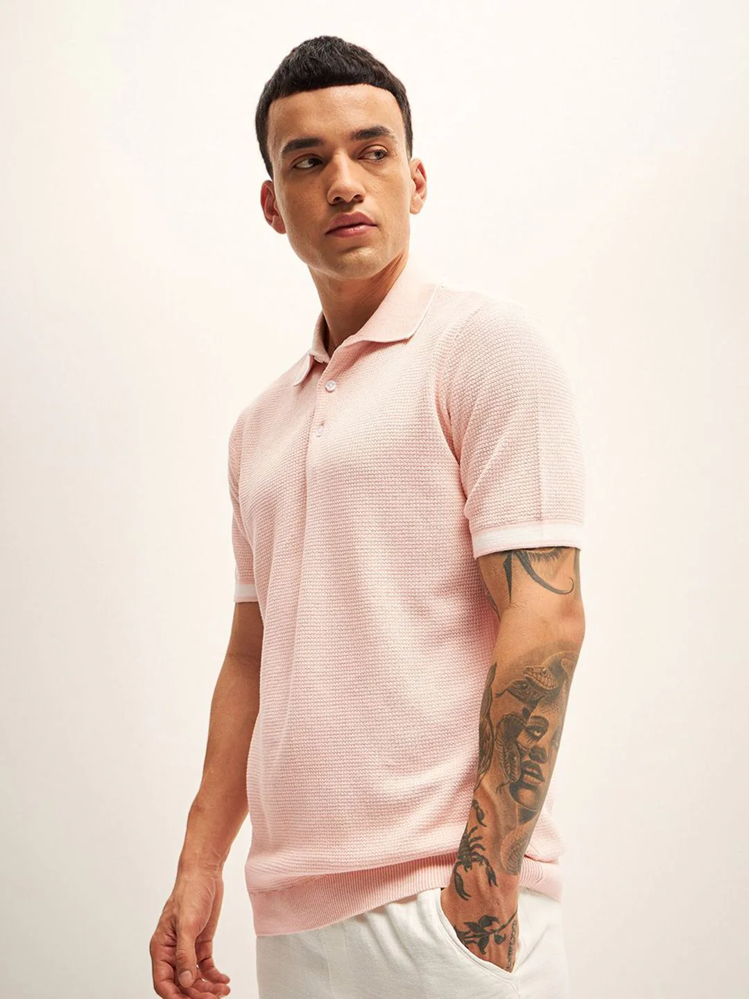 THE BEAR HOUSE Self Design Polo Collar T-Shirt - Image 3