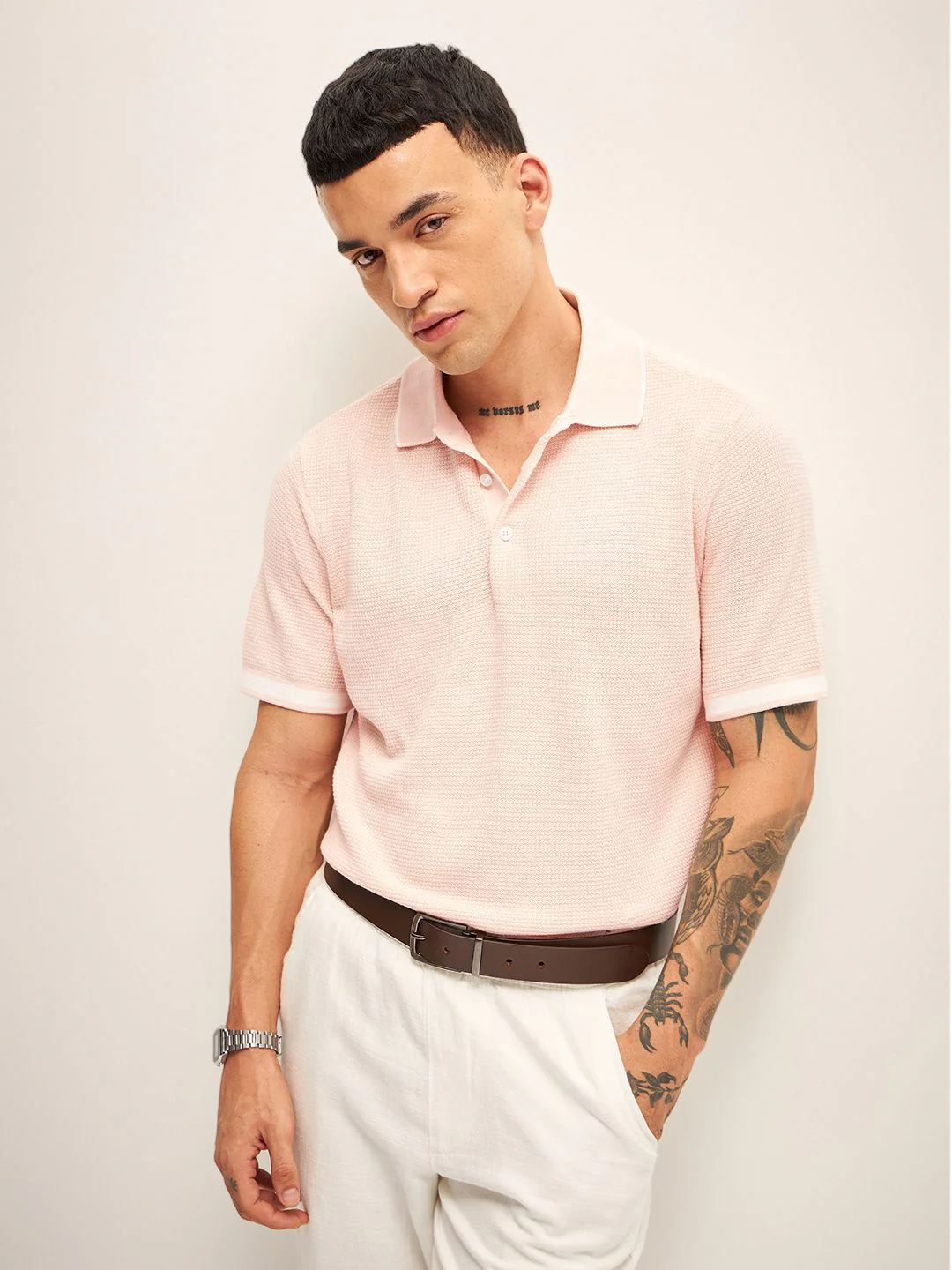 THE BEAR HOUSE Self Design Polo Collar T-Shirt - Image 6