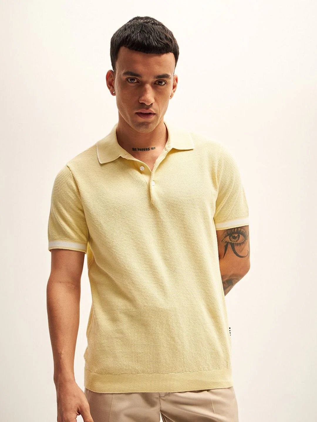THE BEAR HOUSE Self Design Polo Collar T-Shirt
