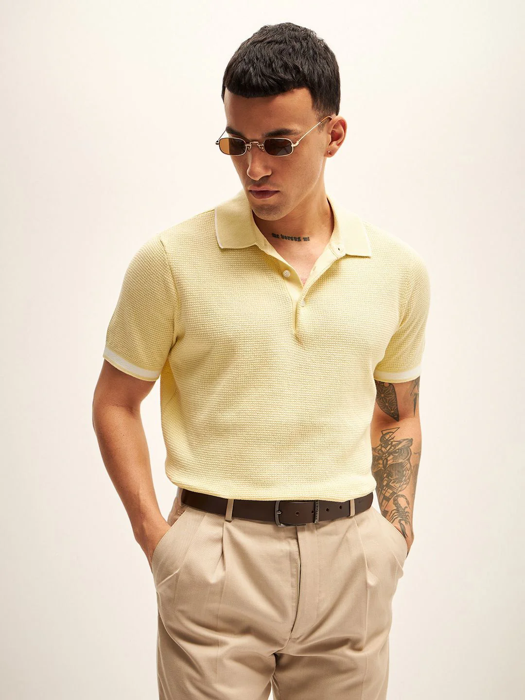THE BEAR HOUSE Self Design Polo Collar T-Shirt - Image 6