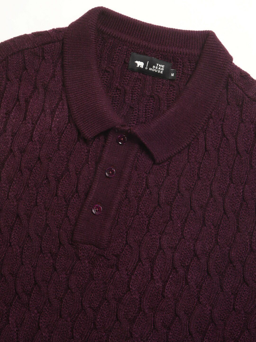 THE BEAR HOUSE Self Design Regular Fit Polo Collar Cotton T-shirt - Image 3