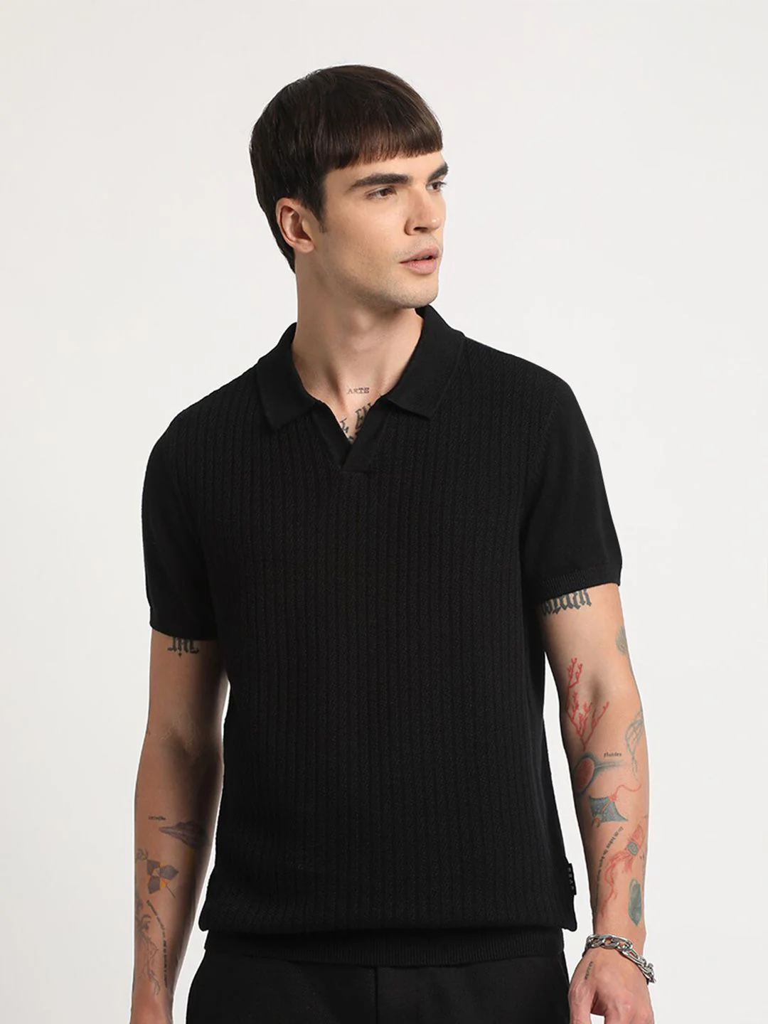 THE BEAR HOUSE Self Design Regular Fit Polo Collar Cotton T-shirt - Image 2