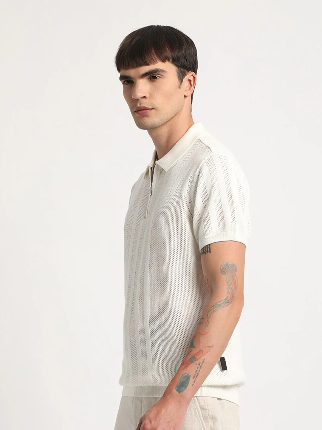 THE BEAR HOUSE Self Design Relaxed Fit Cotton Polo Collar T-shirt - Image 5