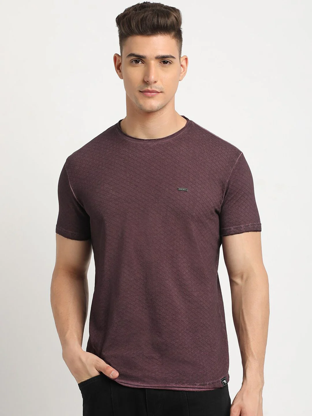 THE BEAR HOUSE Self Design Round Neck Short Sleeves Cotton T-shirt - Image 2