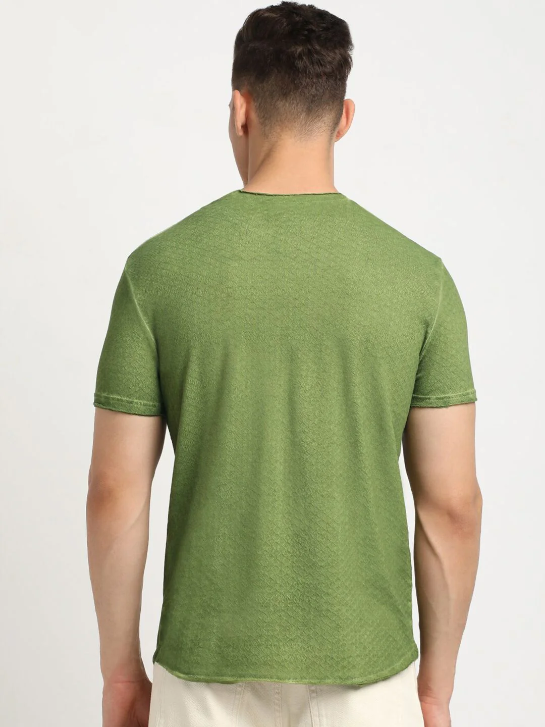 THE BEAR HOUSE Self Design Round Neck Short Sleeves Slim Fit Cotton T-shirt - Image 4
