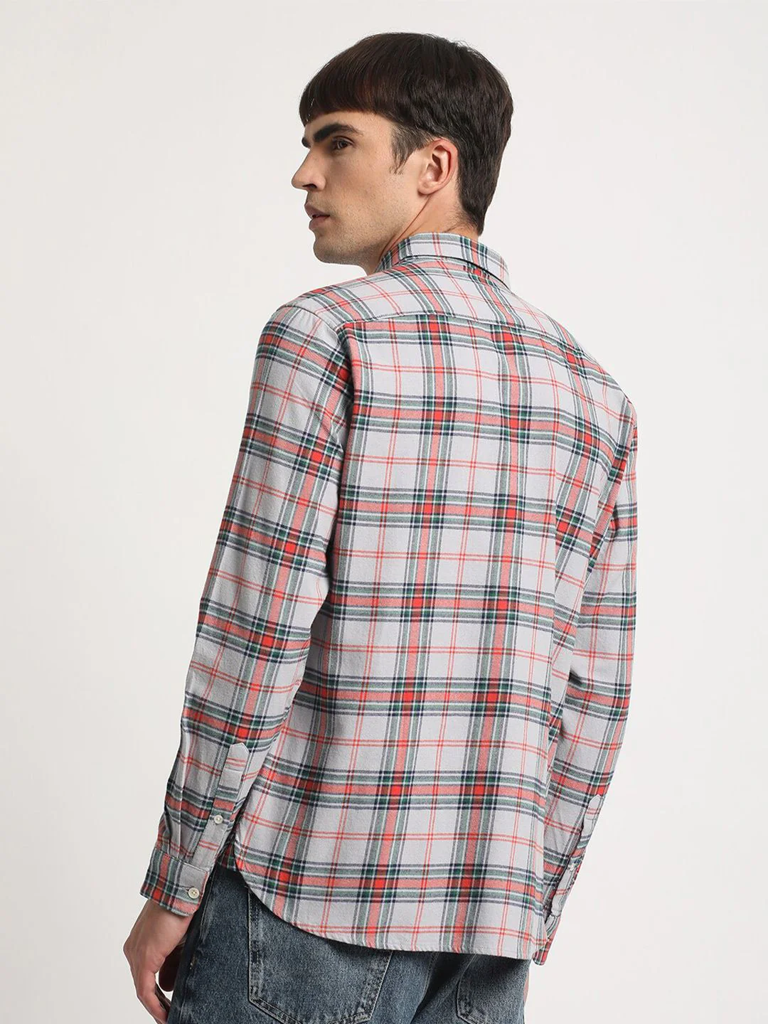 THE BEAR HOUSE Slim Fit Button-Down Collar Tartan Checked Pure Cotton Casual Shirt - Image 3