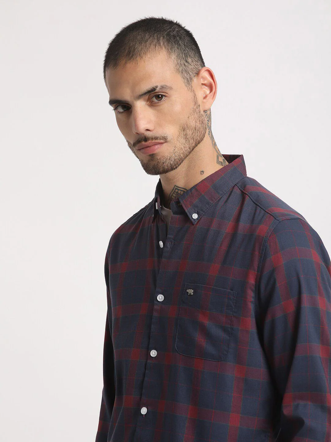 THE BEAR HOUSE Slim Fit Checked Button-Down Collar Casual Shirt - Image 6